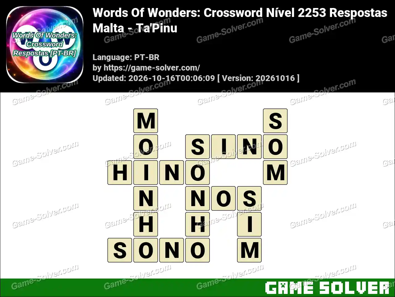 Words Of Wonders: Crossword Nível 2253 Respostas – Malta – Ta’Pinu